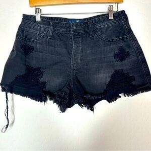 Hollister High Rise Mom Button Fly Jean Shorts Size 11 Black Distressed 30x3